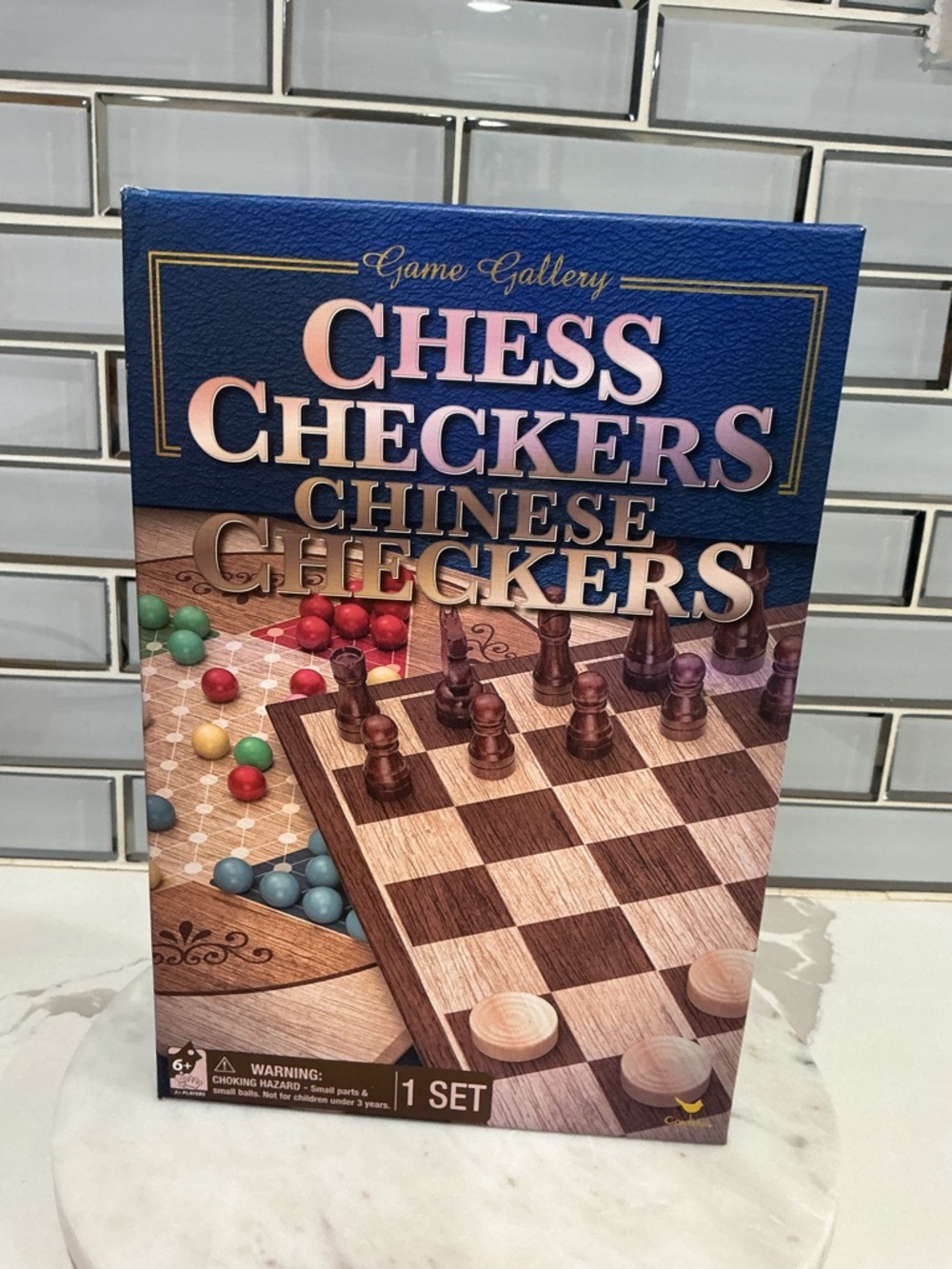 Gallery Chess Checkers Chinese Checkers Set - Blue and Brown
